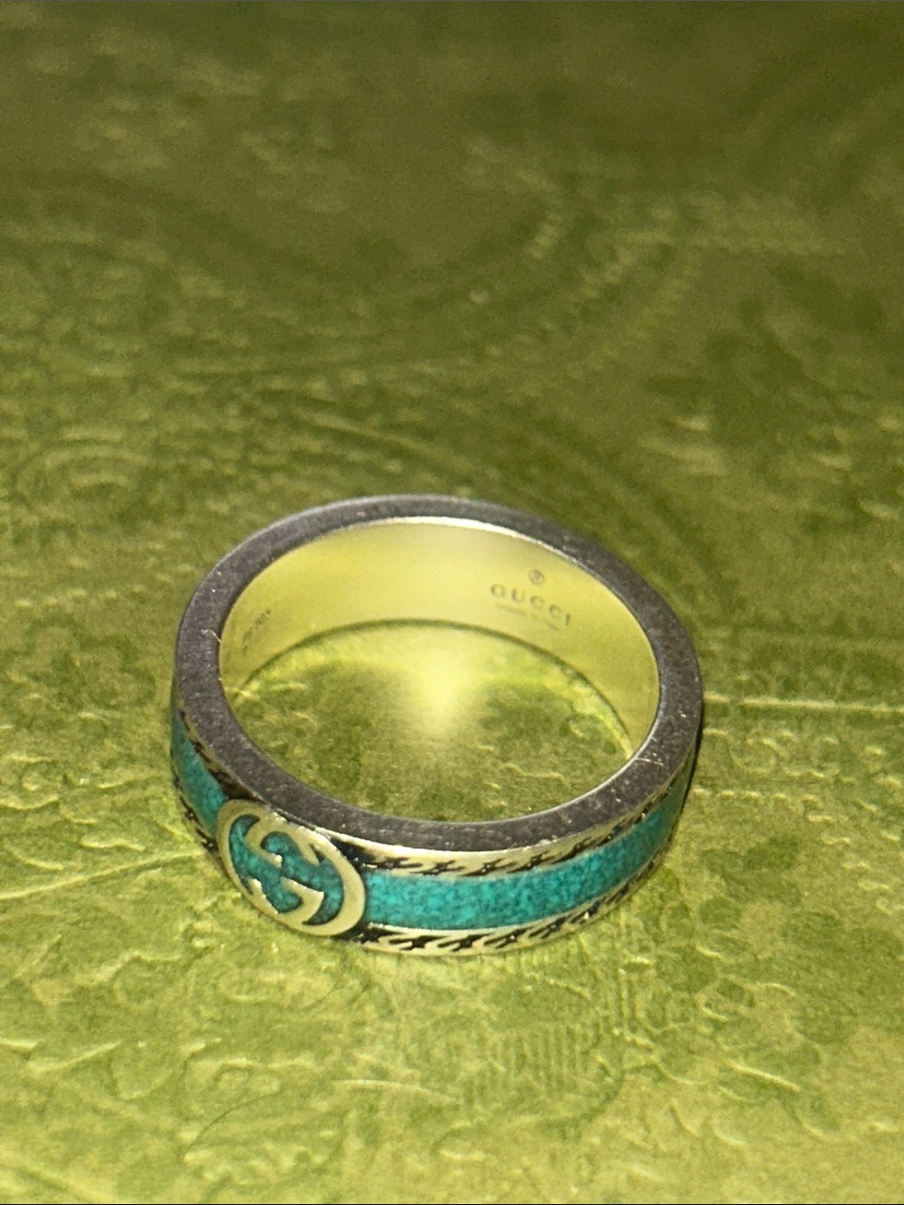 Gucci GG Sterling Silver Enamel Ring AG 925 Green Turquoise 645573 - Picture 15 of 16